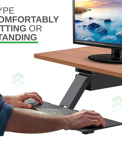 Uncaged Ergonomics KT2-b Under-Desk Adjustable Height & Angle Sit to Stand Up Keyboard Tray with negative tilt Best standing desk computer keyboard holder drawer