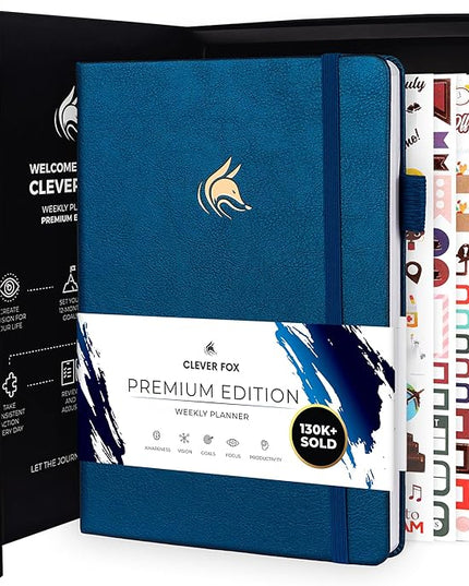Clever Fox Planner Premium Edition – Undated Luxurious Weekly & Monthly Planner to Increase Productivity and Hit Your Goals – Organizer – Start Anytime, A5, Lasts 1 Year, Mystic Blue (Weekly)