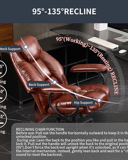 Office Chair Big and Tall, High Back Ergonomic Office Chair with Padded Armrest, 400 lbs,PU Leather (Brown)