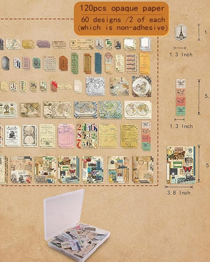 200Pcs Vintage Scrapbook Stickers, Aesthetic Junk Journal Stamping Supplies Kit, Scrapbooking Ephemera Washi Paper for Bullet Journaling Planners Diary Collage