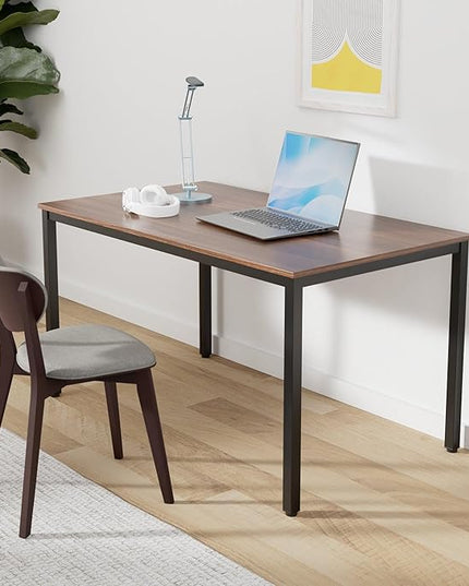 POPRUN Writing Computer Office Desk 59 Inch（60"x 30"） Home Office Wooden Writing Study Desk Table, Large Solid Wood Desk, Modern Simple Sturdy Laptop Study Table, Walnut - Solid Tabletop Made of MDF