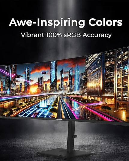 Deco Gear 49″ Curved Ultrawide Dual-QHD Monitor | 5120×1440 32:9 HDR400 | 120Hz VA Panel | USB-C 65W PD, FreeSync, PBP/PIP, KVM Switch | Built-in Speakers & Ergonomic Stand