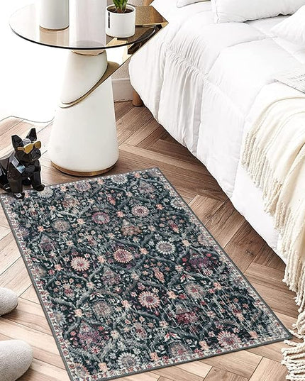 Lahome Moroccan Trellis Washable Rug, 2x3 Entryway Rugs for Kitchen Bathroom, Non-Slip Indoor Door Mat Ultra-Thin, Small Oriental Throw Carpet for Bedroom Entry, Black/Multi