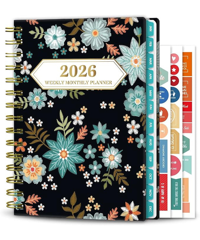 Ymumuda 2026 Planner, Daily Weekly and Monthly Planner，Jan 2026 - Dec 2026, 8.4" x 6.3", 2026 Calendar Planner Book with Tabs, Spiral Notebook with Inner Pocket for Office Home School Supplies