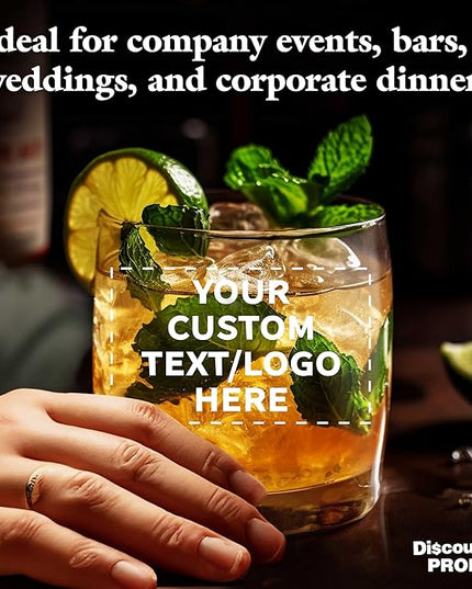 DISCOUNT PROMOS Custom Whiskey Glasses 10 oz Set of 10/50/100, Personalized Bulk Pack - Heavy Base Old Fashioned Glass, Perfect for Scotch, Bourbon, Whiskey, Cocktail - Clear Bottom Color