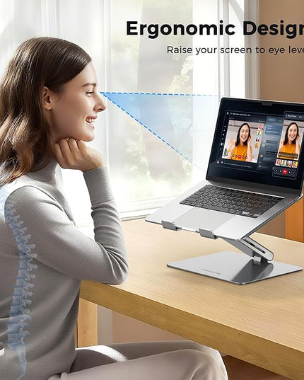 AboveTEK Laptop Stand, Adjustable Portable Computer Riser, Ergonomic Aluminum Notebook Desktop Holder for Desk, Compatible with MacBook Pro, Air, HP, Fits Up to 17 Inch Laptops, Silver