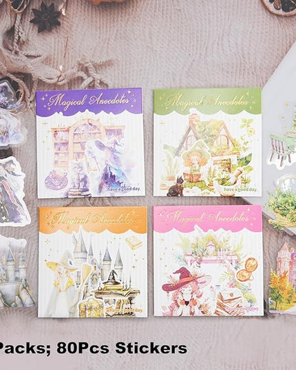 AuriicLeaf Magic-Themed PET Sticker Set, 80PCS Fantasy Adventure Stickers for Scrapbooking, Journaling, DIY Crafts, and Art Supplies