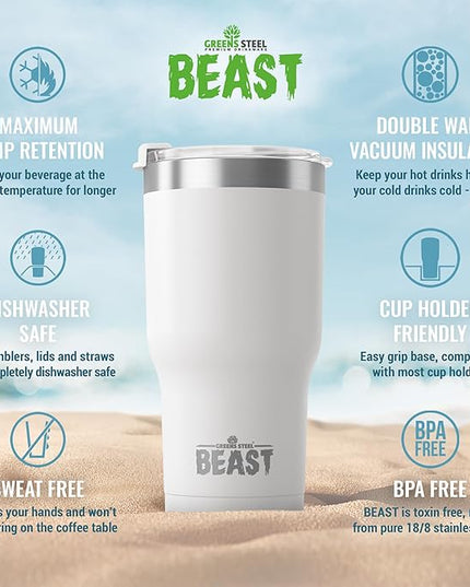 Beast 20 oz Tumbler Stainless Steel Vacuum Insulated Coffee Ice Cup Double Wall Travel Flask (Arctic White)