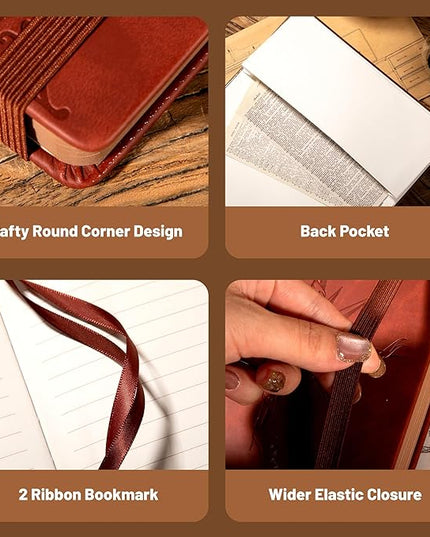 CAGIE Compass Leather Notebook Journal for Men, 100 GSM 288 Pages Lined Journals for Writing, A5 Hardcover Journaling Notebooks Gift Set with Pen for Travel Office Daily Writing