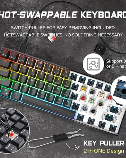 RK ROYAL KLUDGE RK61 Wired 60% Mechanical Gaming Keyboard Programmable QMK/VIA RGB Backlit 61 Keys Ultra-Compact Hot Swappable Blue Switch Black