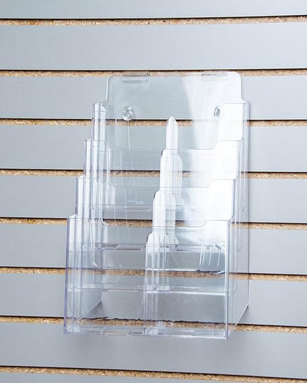 Clear-Ad Acrylic Slatwall Brochure Organizer - 4 Tier Pamphlet Holder with Removable Dividers - Desktop or Wall Mount Flyer Display Stand - LHF-Z84 (Pack of 1)