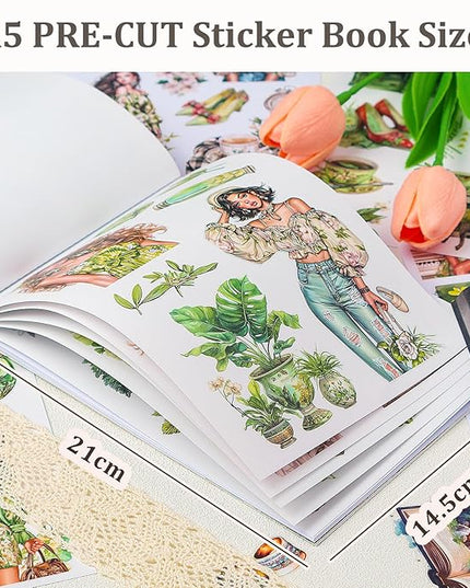 Snycler Sticker Book - 20 Sheets Vintage PET Stickers for Scrapbooking, Junk Journaling, Ephemera, and Decorative Crafts-Fresh Green