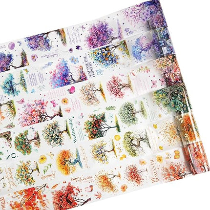 MiyouLuna 6 Rolls Blooming Forest PET Tape Set, 6 Rolls Tree-Themed Tapes with Decorative Clip, Scrapbook and Journal Supplies for DIY Crafts and Collage