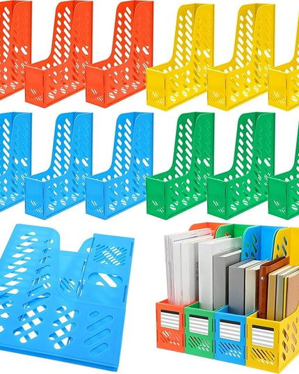 Glenmal 12 Pack Magazine Organizers Binder Organizer for Desk Plastic Vertical File Holder Magazine Racks Desk Accessories for Office, Home, or School (Colorful)