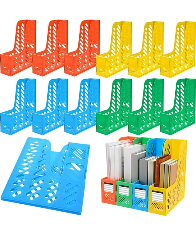 Glenmal 12 Pack Magazine Organizers Binder Organizer for Desk Plastic Vertical File Holder Magazine Racks Desk Accessories for Office, Home, or School (Colorful)
