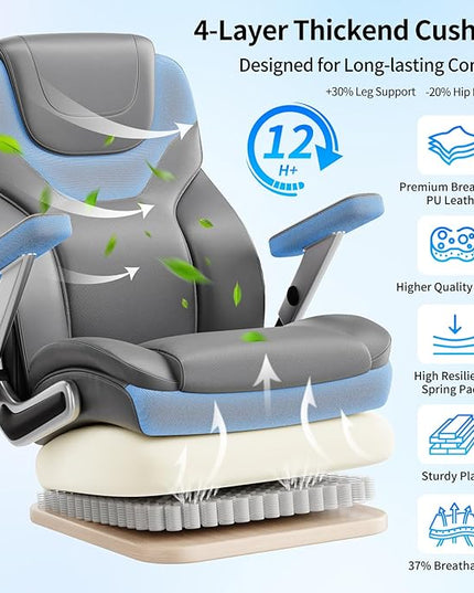 Big and Tall Office Chair with 5D Arms, 600lbs Fabric & PU Leather Heavy Duty Desk Chair, Adjustable Lumbar Support & Height, Tilt Function, High Back Ergonomic Executive Computer Chair