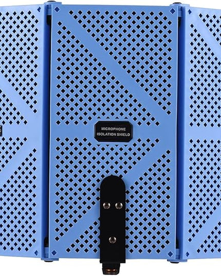 Portable Desktop Soundproof Cover,3 Doors Foldable Acoustic Panels Studio Equipment,Vocal Absorbing Shield to Filter Vocal for Microphone,for Home Studio(Blue)