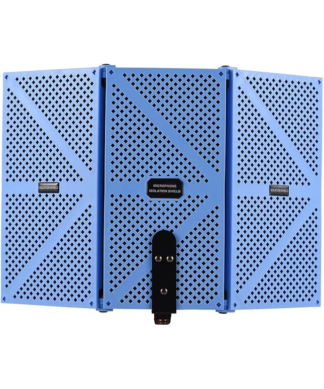 Portable Desktop Soundproof Cover,3 Doors Foldable Acoustic Panels Studio Equipment,Vocal Absorbing Shield to Filter Vocal for Microphone,for Home Studio(Blue)