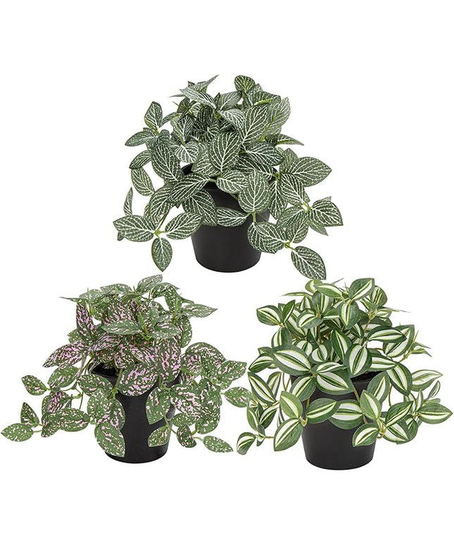 Hollyone Fake Plants 3 Packs Artificial Plants Indoor Faux Plants with Black Plastic Pot Small Fake Potted Plant for Home Aesthetic Living Room Bathroom Desk Shelf Office Decor
