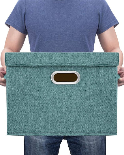 TYEERS Large Storage Bins with Lids, Collapsible, Washable, Fabric Storage Boxes for Organizing, 17.3x11.8x11.4 inches, 3 Pack, Aqua Deep