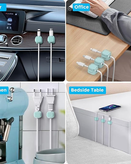 AhaStyle Magnetic Cable Organizer [1s Lock] 6 Pack Cord Cable Holders Clips Strong Adhesive Cable Cord Keeper [Smooth Adjustable] Hide Wire Cord Organizer for Nightstand Kitchen Car Office (Blue)