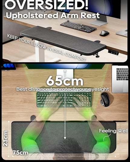 NODOCA Arm Rest for Desk, Ergonomics Wrist Rest, Desk Extender, Soft Sponge Built-in, Comfortable Arm Support for Desk, Wrapped in Eco-Friendly Leather, Foldable Elbow Rest for Desk(1, Black, 30'')
