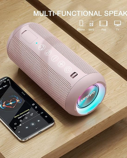 Ortizan Portable Bluetooth Speakers, IPX7 Waterproof Wireless Speaker with 24W Loud Stereo Sound, Deep Bass, Bluetooth 5.3, RGB Lights, Dual Pairing, 30H Playtime for Home, Outdoor, Party
