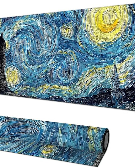 Black Cat XL Mouse Pad 31.5 x 11.8 Inch Gaming Mousepad Diatomite Large Keyboard Mouse Pad for Home and Office Desk Accessories with Night Sky Swirl Cat Silhouette Artwork