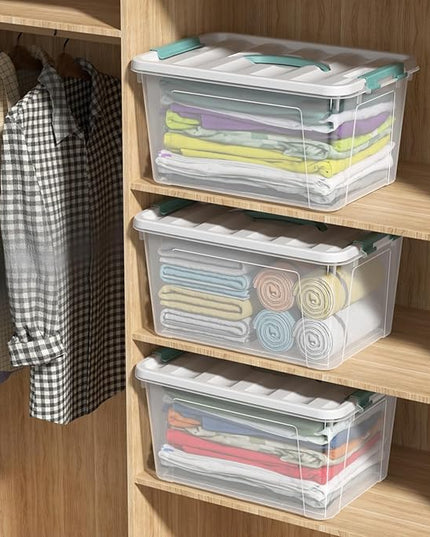 14 Quarts Latching Storage Containers, 8-Pack Clear Plastic Tote Boxes with Lids and Handles