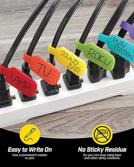 Wrap-It Storage - Cable Labels, Medium, Multi-Color (30-Pack) Write On Cord Tags for Wire Management and Identification