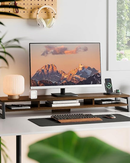 Fenge Dual Monitor Stand for Desk, 42.5in Large Monitor Riser for 2 Monitors, 2 Tier Computer Office Desk Top Shelf, Desktop Storage Stand for Laptop, PC, Computer, Printer