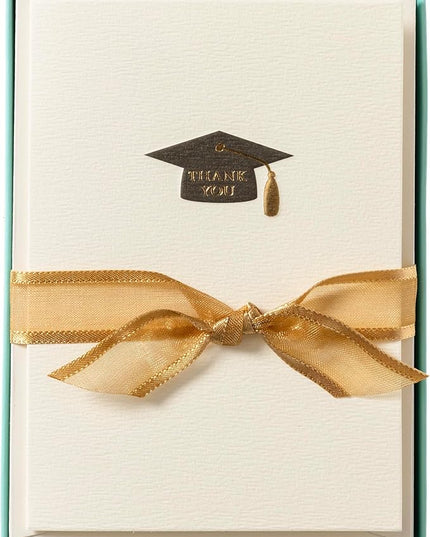 Graphique Grad Cap La Petite Presse Boxed Notecards, 10 Embellished Gold Foil Blank Cards with Matching Envelopes and Storage Box, 3.25" x 4.75"