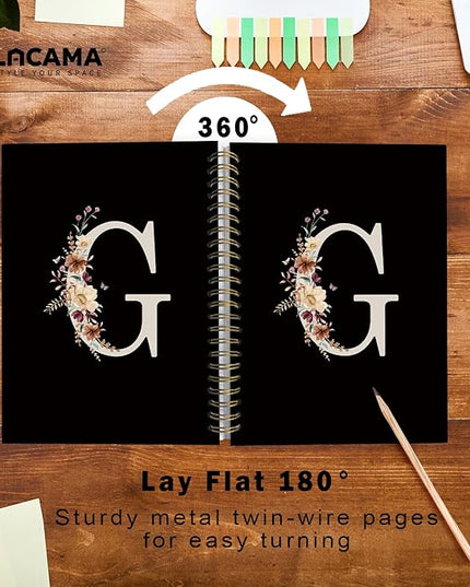 Lacama Black Initial Letter G School Notebook Journal, Cute Wildflower Personalized Spiral Notebook, School Supplies, Customized Monogrammed Gifts, Birthday Gifts for Women, Office Supplies