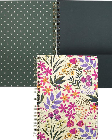 Steel Mill & Co Cute Pink/Purple Floral Mini Spiral Notebook, 8.25" x 6.25" Journal with Durable Hardcover and 160 Lined Pages, Wildflowers