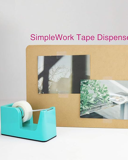 ABEL SimpleWork Desktop Tape Dispenser, Aqua, 1 in Core, Non-Skid Weighted Base, Tape Cutter for Office, Home, School, and Crafts
