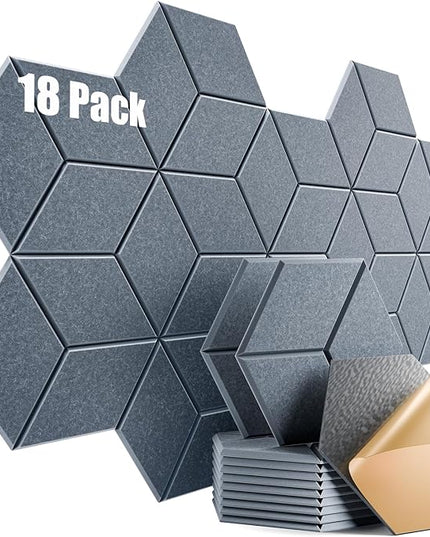18 Pack Self-Adhesive Acoustic Panels 12" X 10" X 0.4" - Sound Proof Foam Panels for Wall with High Density, Y-Lined Design, Flame Resistant, Absorb Noise and Eliminate Echoes(Gray)