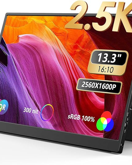 MNN 2.5K Portable Monitor 13.3" 2560x1600P UHD USB-C HDMI Laptop Monitor, 100% sRGB IPS Computer Gaming Display HDR Travel Monitor w/Speakers & Smart Cover for Laptop Xbox PS5 Switch PC Phone