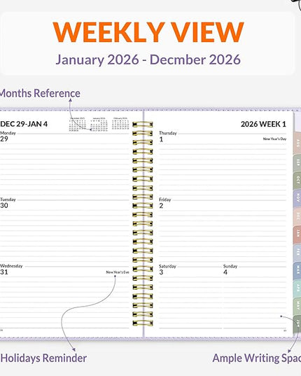 SUNEE 2026 Weekly & Monthly Planner 6.4"x8.5"- 12 Month (January 2026 - December 2026), Vegan Leather Cover, Pocket, Bookmark, Notes, Monthly Tab, Purple