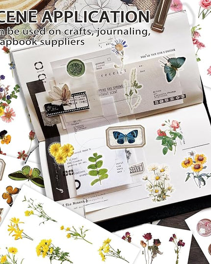 PRSTINCOL Flower Sticker Book, 40 Sheets 470pcs Floral Botanical Themed Journaling Supplies for Scrapbooking Supplies Aesthetic Junk Journal Craft DIY Craft Card Making Laptop