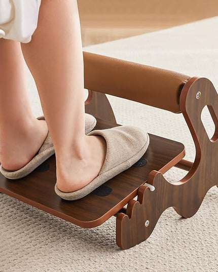 Foot Rest for Under Desk at Work- Adjustable Rocking Foot Stool with 3 Height Positions and Soft Crossbar, Ergonomic Wooden Footrest with Anti-Slip Surface for Home, Office