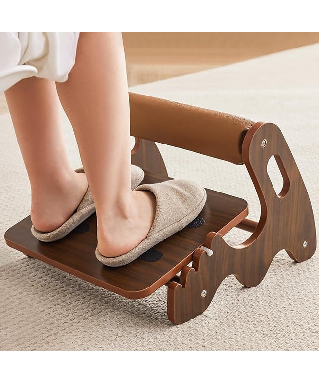 Foot Rest for Under Desk at Work- Adjustable Rocking Foot Stool with 3 Height Positions and Soft Crossbar, Ergonomic Wooden Footrest with Anti-Slip Surface for Home, Office