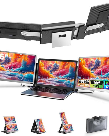 Fagomfer S6 Laptop Screen Extender | Silver | 15.6'' | FHD 1080P | 86% NTSC | Triple Laptop Monitor Extender | Working with Windows, Mac, DeX, Chrome, Desktop, Mini PC