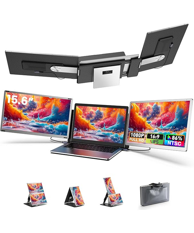 Fagomfer S6 Laptop Screen Extender | Silver | 15.6'' | FHD 1080P | 86% NTSC | Triple Laptop Monitor Extender | Working with Windows, Mac, DeX, Chrome, Desktop, Mini PC