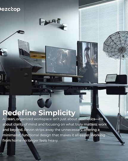 DEZCTOP Revon Elite Electric Standing Desk, 71" x 31.5" Large Work Surface, Height Adjustable (25.6"-51.2"), Sturdy Keel Frame, with Magnetic Modular System, Anti-Collision, Ash Black for Home Office