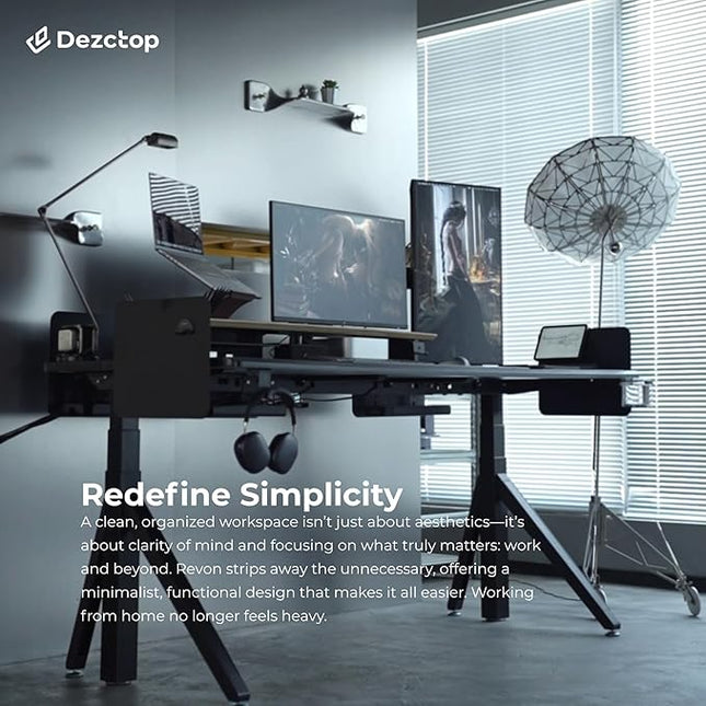 DEZCTOP Revon Elite Electric Standing Desk, 59" x 27.6" Large Work Surface, Height Adjustable (25.6"-51.2"), Sturdy Keel Frame, with Magnetic Modular System, Anti-Collision, Ash Black for Home Office