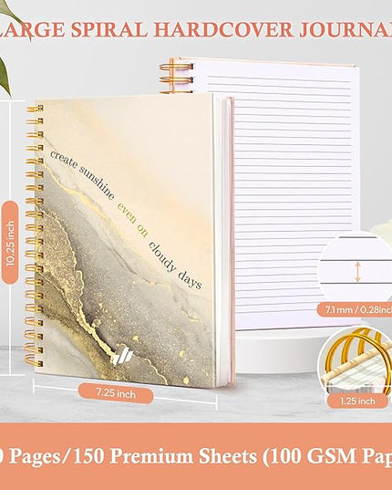 Journals For Women - 10.25" X 7.25" 300 Pages, Hardcover Spiral Notebook College Ruled, Large Spiral Journal, Back to School Gifts for Students