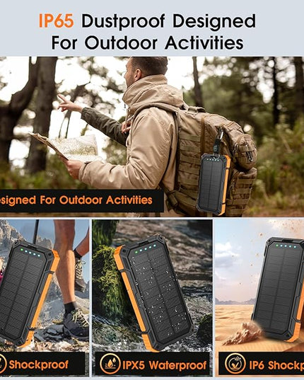 Solar Power Bank,49800mAh Wireless Portable Phone Charger with Built-in 4 Cables,22.5W Fast Charging External Battery Pack PD 3.0 USB-C In/Output for iPhone,iPad,Android,Perfect for Camping, Hiking