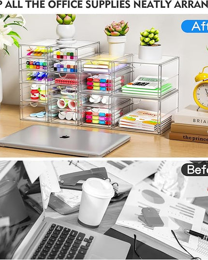 ARSTPEOE Acrylic Makeup Organizer with 13 Drawers, Bathroom Counter Organizer, Acrylic Organizers, Desk Organizer, Office Supplies, Storage Drawers for Cosmetic, Pencil, Coffee, etc 3 Pack