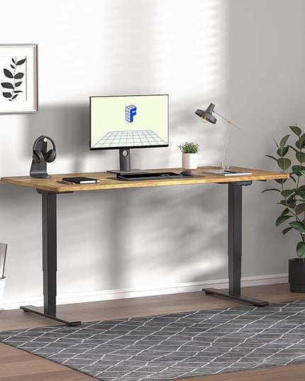 FLEXISPOT E6 MAX Solid Wood 63x24 Inch Dual Motor 3-Stage Heavy Duty Standing Desk, 330lbs Weight Capacity, Height Adjustable Desk w/Cable Management & Wheels(Butcher Block Rubberwood + Black Frame)