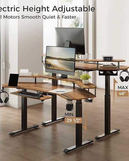 EUREKA ERGONOMIC Standing Desk Adjustable Height, Computer Desk w Keyboard Tray 72" Gaming Music Studio Desk LED Monitor Stand,Dual Motor,Slot Design,Walnut